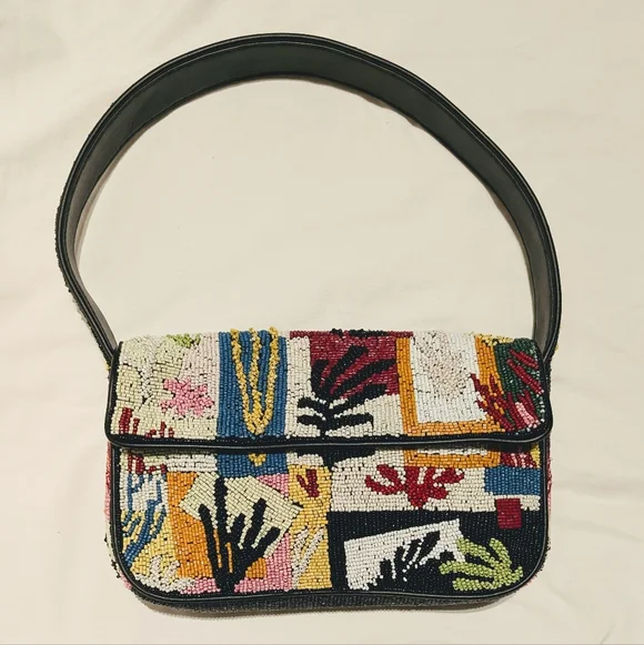 STAUD Tommy Beaded Bag in Coral Patchwork - Picture 1 of 13